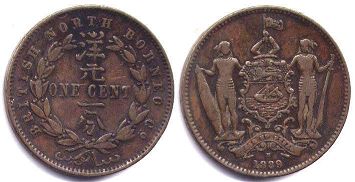 монета Британское Северное Борнео 1 цент 1889