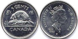 монета Канада 5 центов 2002