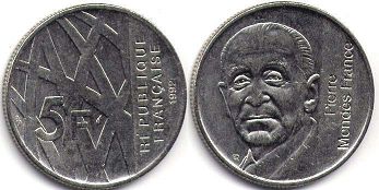 монета Франция 5 франков 1992