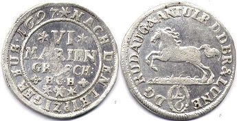 монета Брауншвейг-Вольфенбюттель 6 мариенгрошей (1/6 талера) 1697