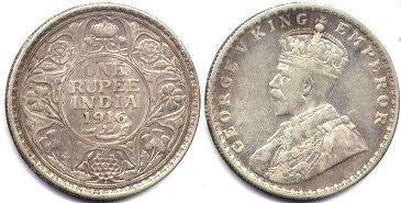 монета Британская Индия 1 рупия 1916