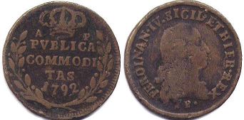 монета Сицилия 3 торнези 1792