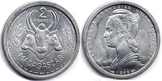 монета Мадагаскар 2 франка 1948