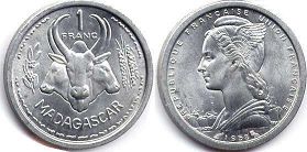 монета Мадагаскар 1 франк 1958