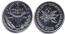 монета Мадагаскар 1 франк 2002