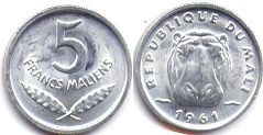 монета Мали 5 франков 1961