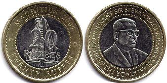 монета Маврикий 20 рупий 2007