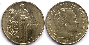 монета Монако 20 сантимов 1974