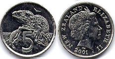 монета Новая Зеландия 5 центов 2001
