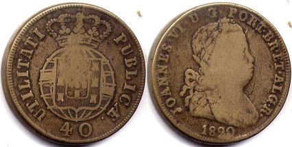 монета Португалия 40 рейс 1820