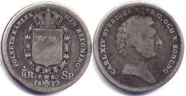 монета Швеция 1/8 риксдалера 1832