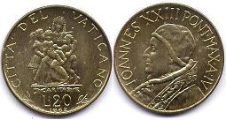 монета Ватикан 20 лир 1960