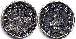 монета Зимбабве 10 долларов 2003