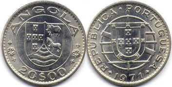 монета Ангола 20 эскудо 1971