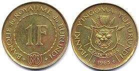 монета Бурунди 1 франк 1965