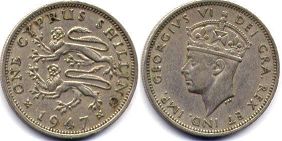 монета Кипр 1 шиллинг 1947