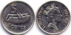 монета Фиджи 5 центов 1992