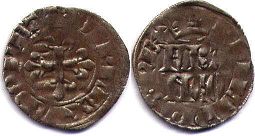 монета Франция двойной денье 1328-1350