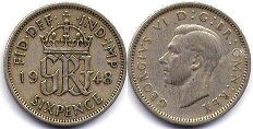 монета Великобритания 6 пенсов 1948