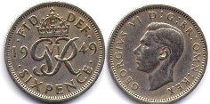монета Великобритания 6 пенсов 1949