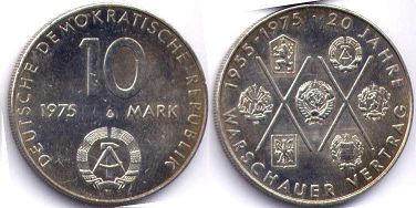 монета ГДР 10 марок 1975