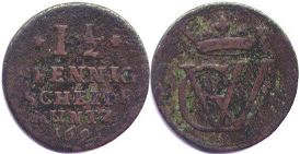 монета Брауншвейг-Люнебург-Целле 1,5 пфеннига 1691