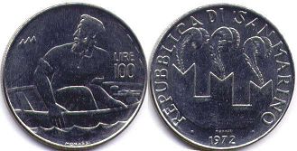 монета Сан-Марино 100 лир 1972