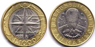 монета Сан-Марино 1000 лир 1999