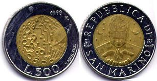 монета Сан-Марино 500 лир 1999
