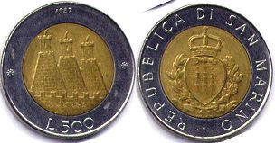 монета Сан-Марино 500 лир 1987