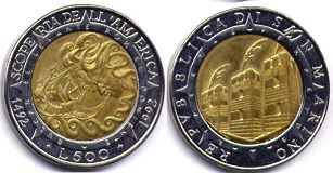 монета Сан-Марино 500 лир 1992