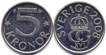 монета Швеция 5 крон 2008