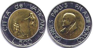 монета Ватикан 500 лир 1991