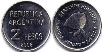 монета Аргентина 2 песо 2006