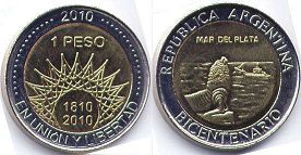 монета Аргентина 1 песо 2010