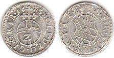 монета Бавария полбатцена (2 крейцера) 1625