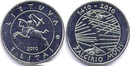 монета Литва 1 лит 2010
