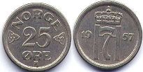 монета Норвегия 25 эре 1957