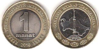 монета Туркменистан 1 манат 2010