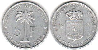 монета Руанда-Урунди 5 франков 1958