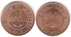 монета Боливия 10 сентаво 2010