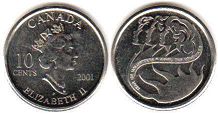 монета Канада 10 центов 2001