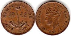 монета Ньюфаундленд 1 цент 1942