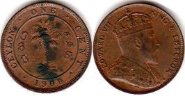 монета Цейлон 1 цент 1909