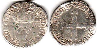 монета Франция 1/8 экю 1583