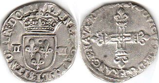 монета Франция 1/4 экю 1610