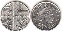 монета Великобритания 5 пенсов 2008