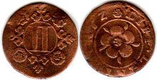 монета Липпе-Детмольд 2 пфеннига без даты (1644-1669)
