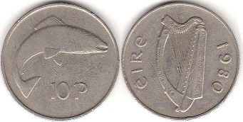 монета Ирландия 10 пенсов 1980