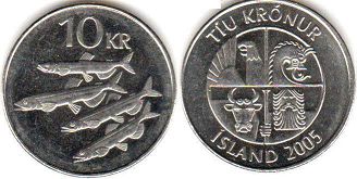 монета Исландия 10 крон 2005